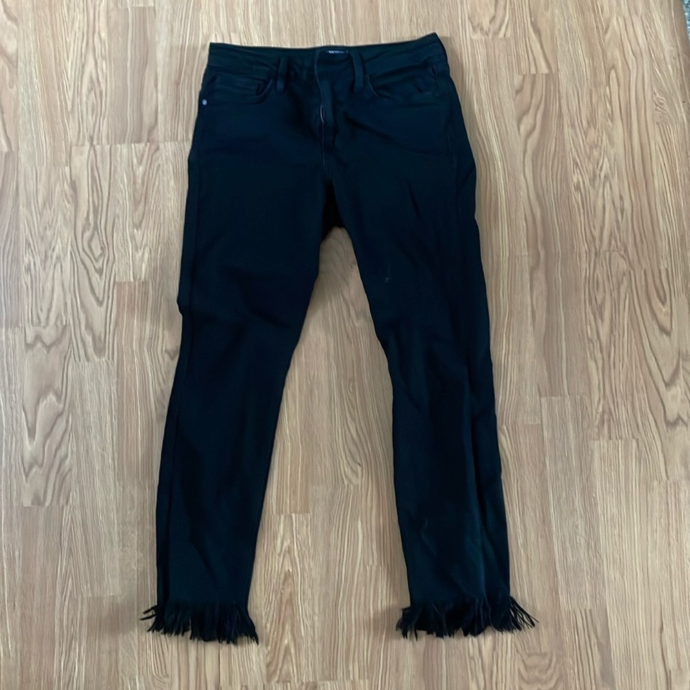 Just Black Denim skinny jeans size 27, true black, like new with frayed bottom